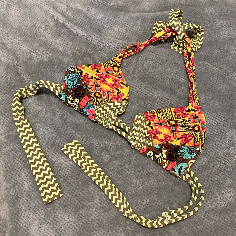 Maaji Yellow Floral Chevron Triangle Bikini Top